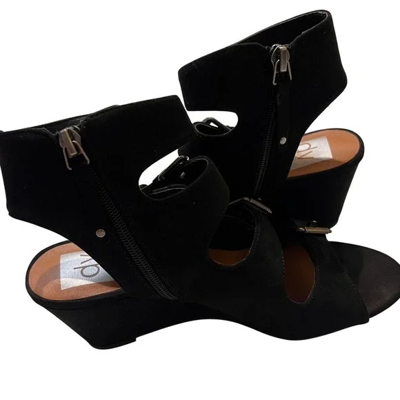 DV by Dolce Vita Black Faux Suede Wedge Buckle Gladiator Sandals - Size 7 - Picture 6 of 13